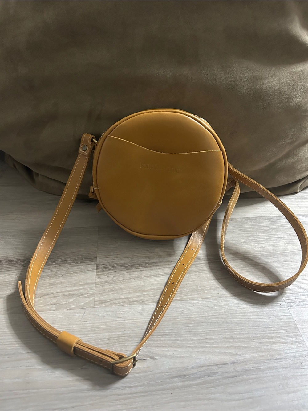 Portland Leather Round Crossbody Bag in Mustard